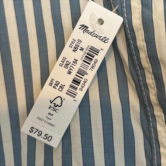 NWT Madewell Floral Painter Shirt Stell Stripe Medium Blue White - Picture 5 of 10